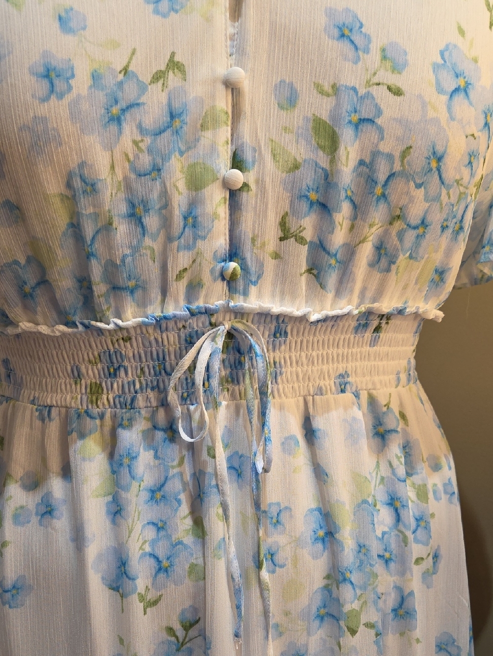 Nwot 2X Tamara H White Maxi Dress with BLUE and Green Floral Print Box 1 - Picture 14 of 17